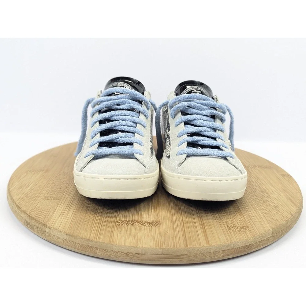 P448 Shoes Womans 7 Python Print Metallic Leather Sneakers Blue Laces